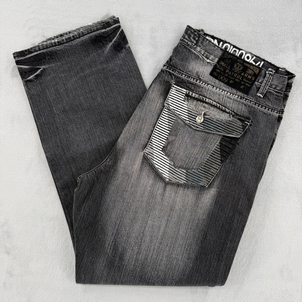 Vintage Y2K Akademiks ASAP Jeans Mens Size 44 Faded Black Striped Pocket Baggy